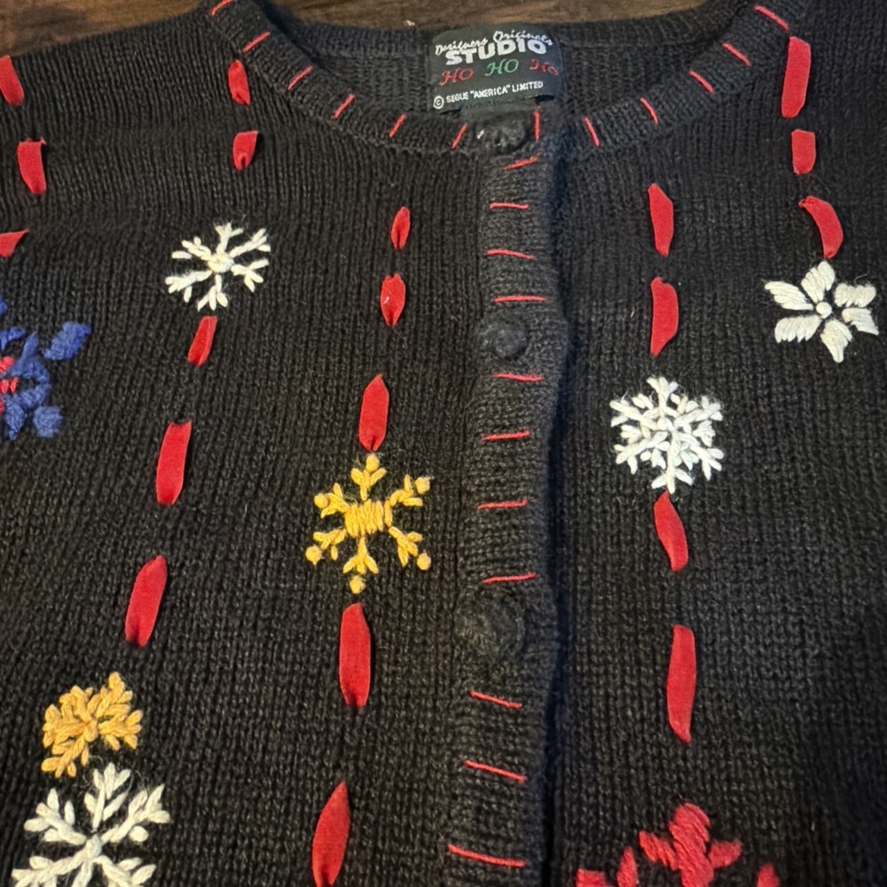 Vintage Designers Original Studio Christmas Cardigan Sweater Santa Snowman Small - Picture 3 of 8